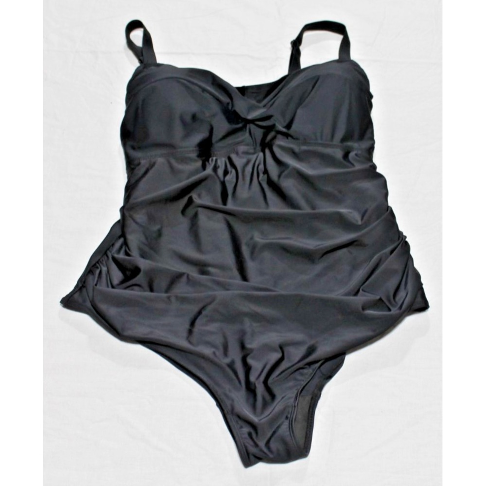 Janina Curved One Piece Swimsuit Black Ruched Tummy Control 2XL